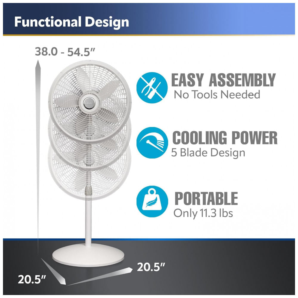 Miniatura Ventilador de Torre com Altura Ajustável e 3 Velocidades para Quarto e Sala de Estar, 110V, Lasko, Branco