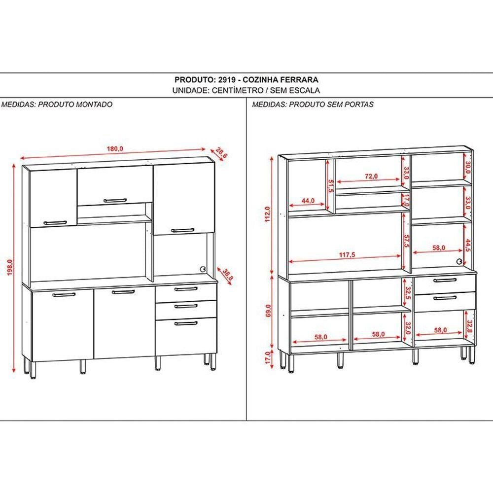 Miniatura Cozinha Ambiente Ferrara 6 Portas E 2 Gavetas Freijó Vanilla - Kits Paraná