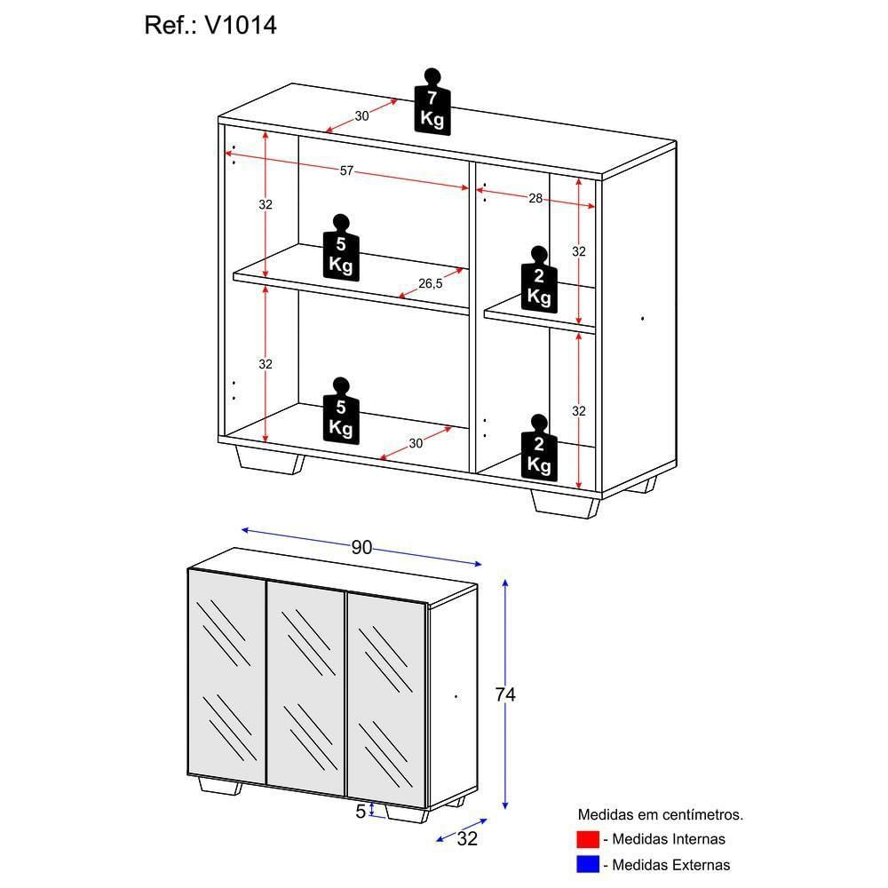 Aparador Buffet 2 Portas Com Espelho Vegas V3614 Preto