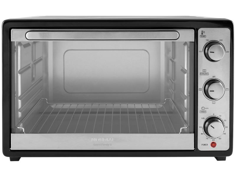 Forno Elétrico de Bancada Mondial Multifuncional 52L Preto e Prata Grand Family II FRN-52-B Preto e Inox - 110V