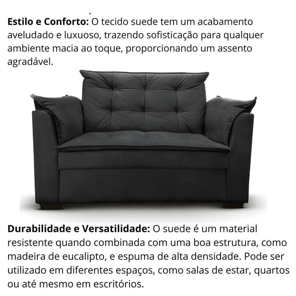 Sofá 2 Lugares Para Sala Moderno Confortável ágata Suede preto