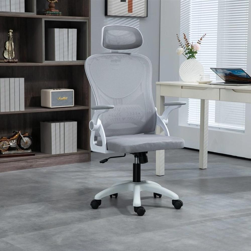 Miniatura Kit 4 Cadeiras para Escritório Presidente Office Columbus com Tela Mesh Branco/Cinza