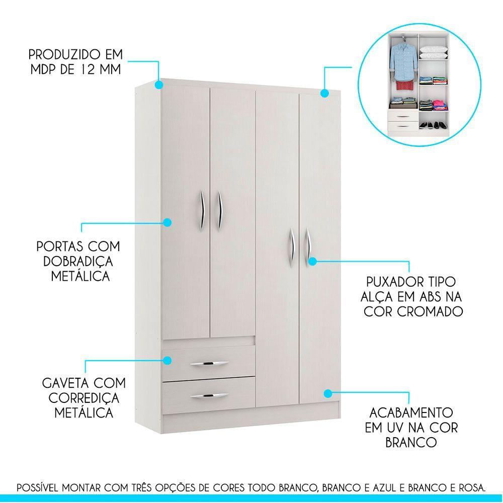 Miniatura Kit Quarto Pequeno Com Guarda-roupa E Cômoda Mdp Menu Móveis Branco
