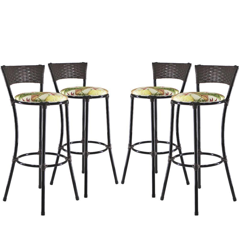 Miniatura Jogo Com 4 Banquetas Alta Forts Fibra Uv Bancada, área Goumert, Bar, Piscina, Balcão, Verde Floral