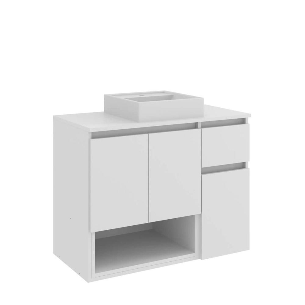 Miniatura Gabinete Banheiro Suspenso 80cm Aurora com 03 Portas 01 Gaveta e Nicho com Cuba Branco