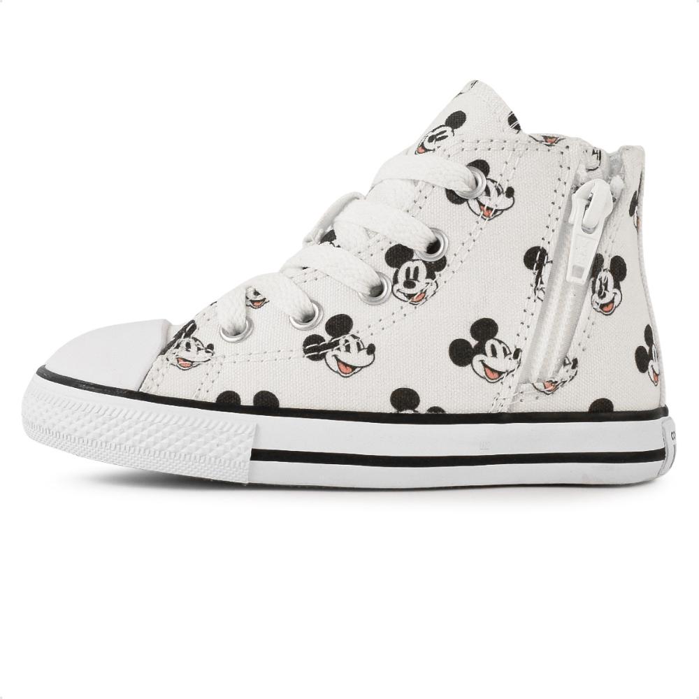 Miniatura Tênis Converse All Star Chuck Taylor Cano Alto Side Zip Mickey Infantil Off white / Preto - 20