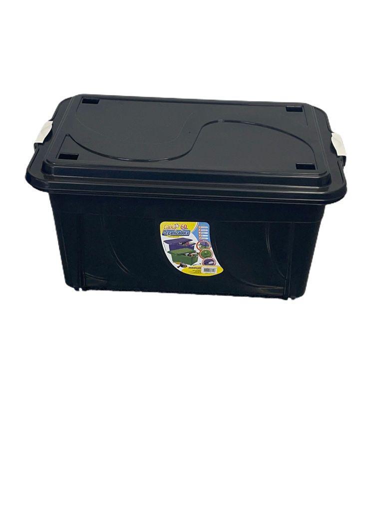 Miniatura Caixa Organizadora Com Tampa 60 Litros Preta