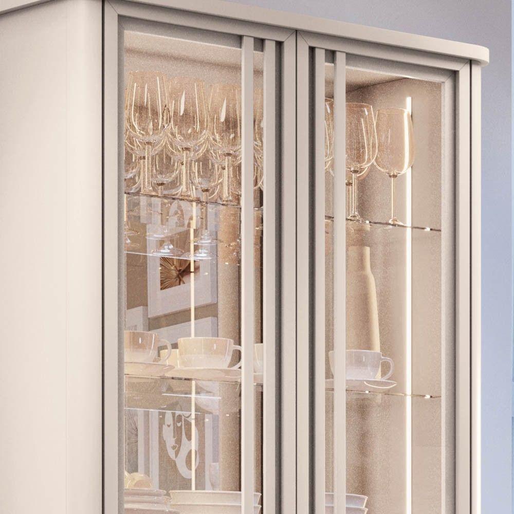 Cristaleira De Vidro Com Espelho Alvora H01 Off White - Mpozenato