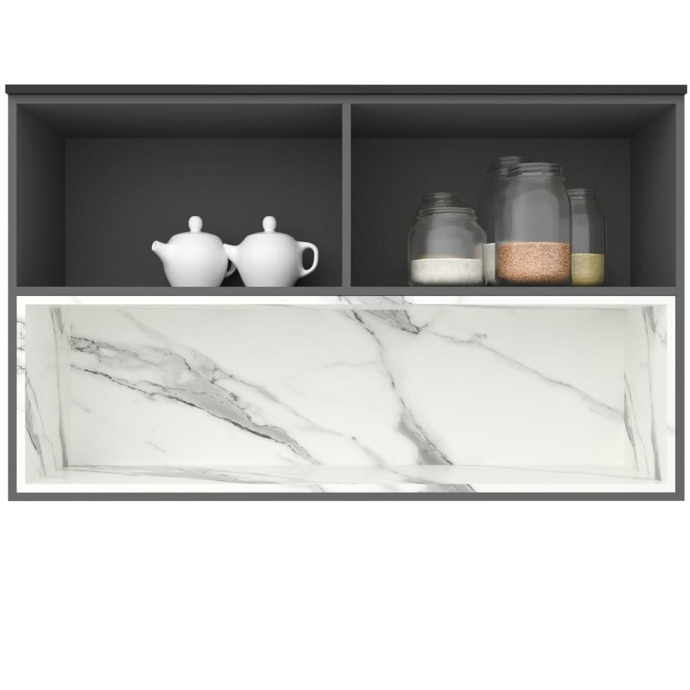 Miniatura Armário Aéreo 120cm 2 Portas 1 Nicho Cozinha Flórida Grafite / Calacatta