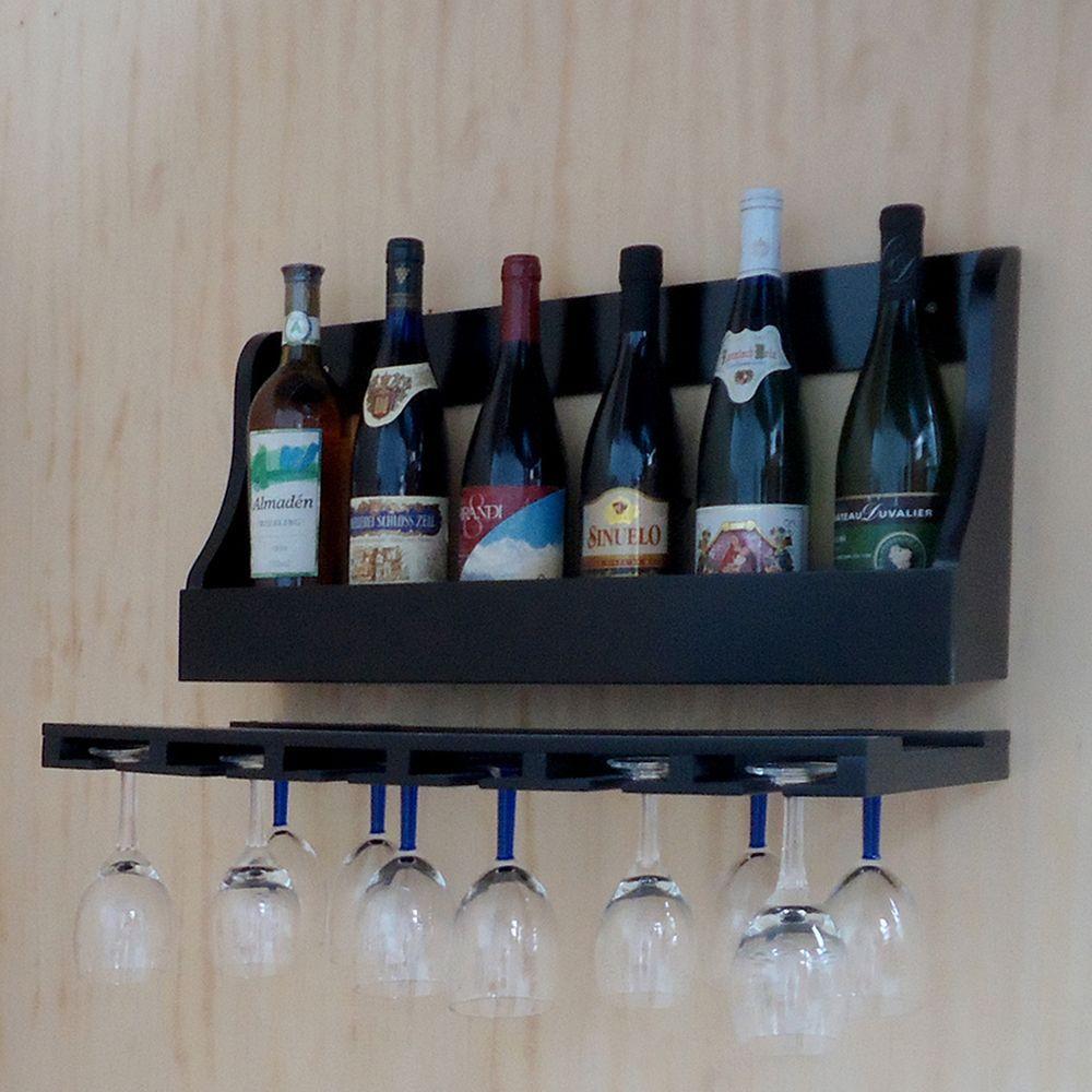 Miniatura Porta Taças E Prateleira Adega Para Vinhos Garrafas Bar Preto Laca