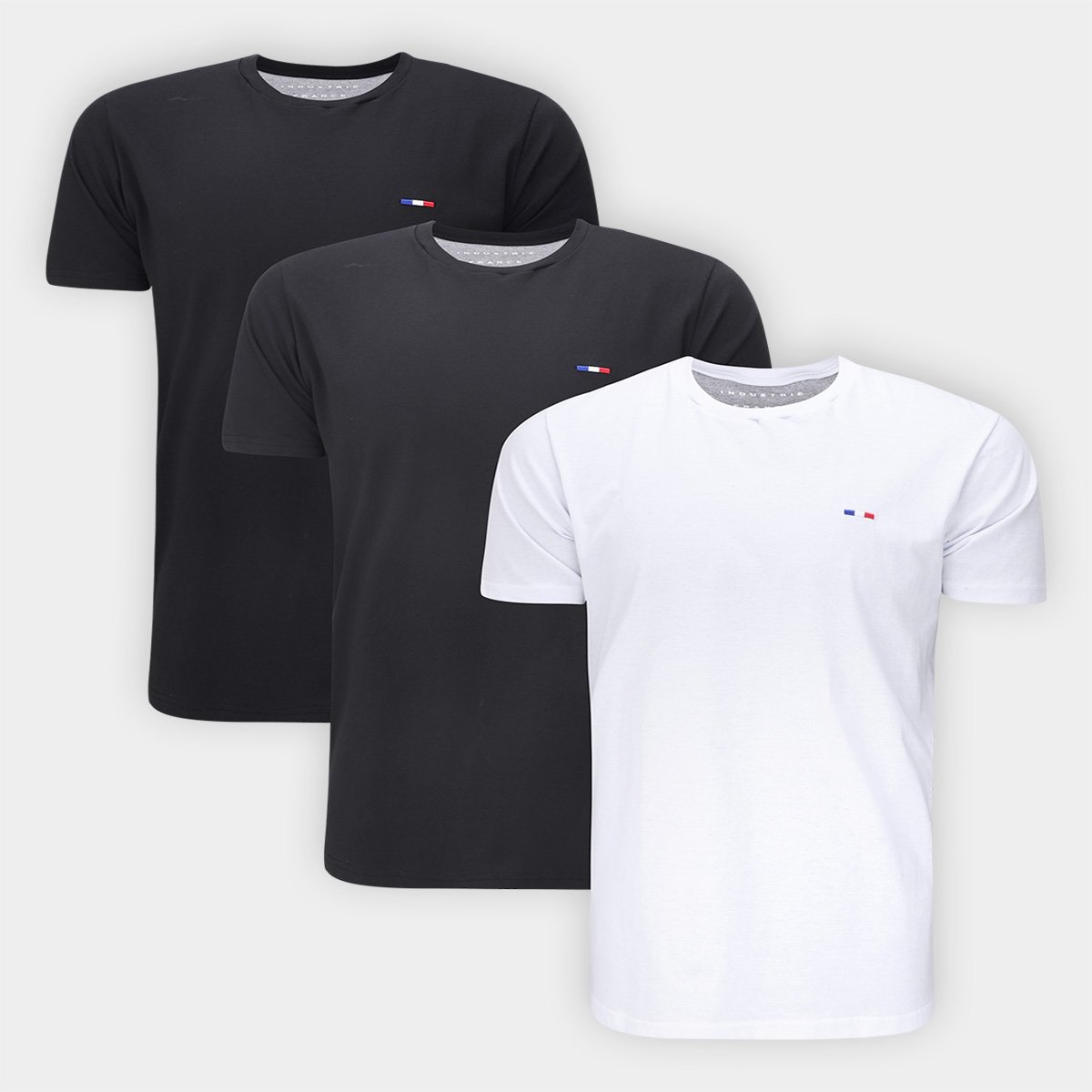 Miniatura Kit Camiseta Industrie França Masculina 3 Peças Preto+Branco - G