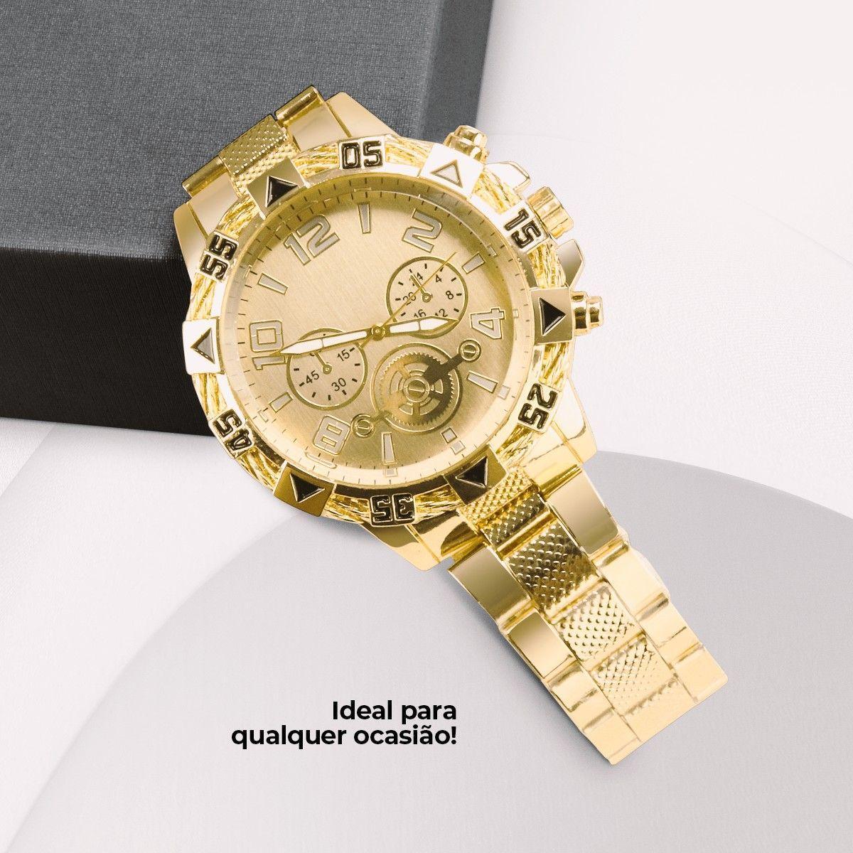 Miniatura Kit Relógio Masculino + Colar + Crucifixo + Pulseira