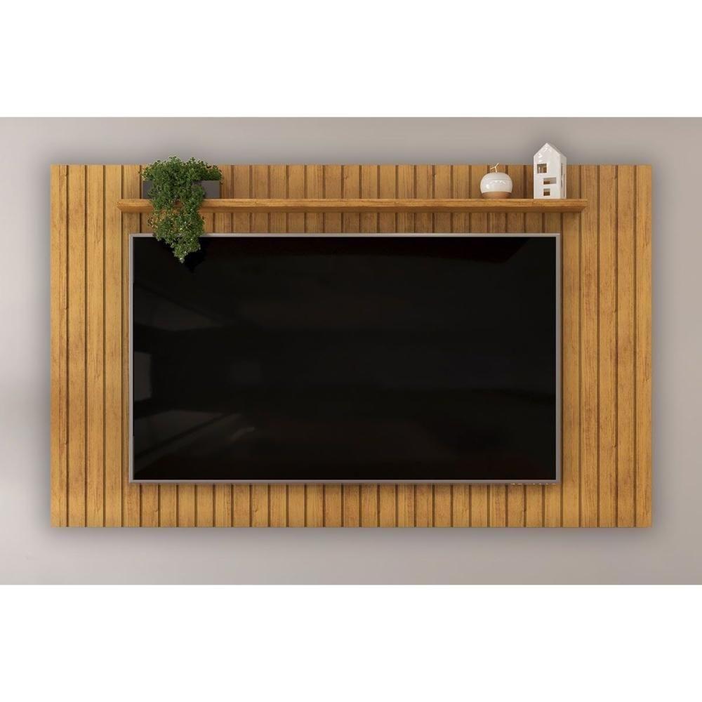 Miniatura Rack Bancada C/ Painel P/ Tv Até 65 Pol Lume Ripado Prateleira 175x108cm Cedro - Dj Móveis