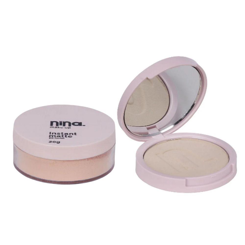Miniatura Kit Nina Makeup Pó Instant Compacto Cor 2 + Pó Solto Cor 2