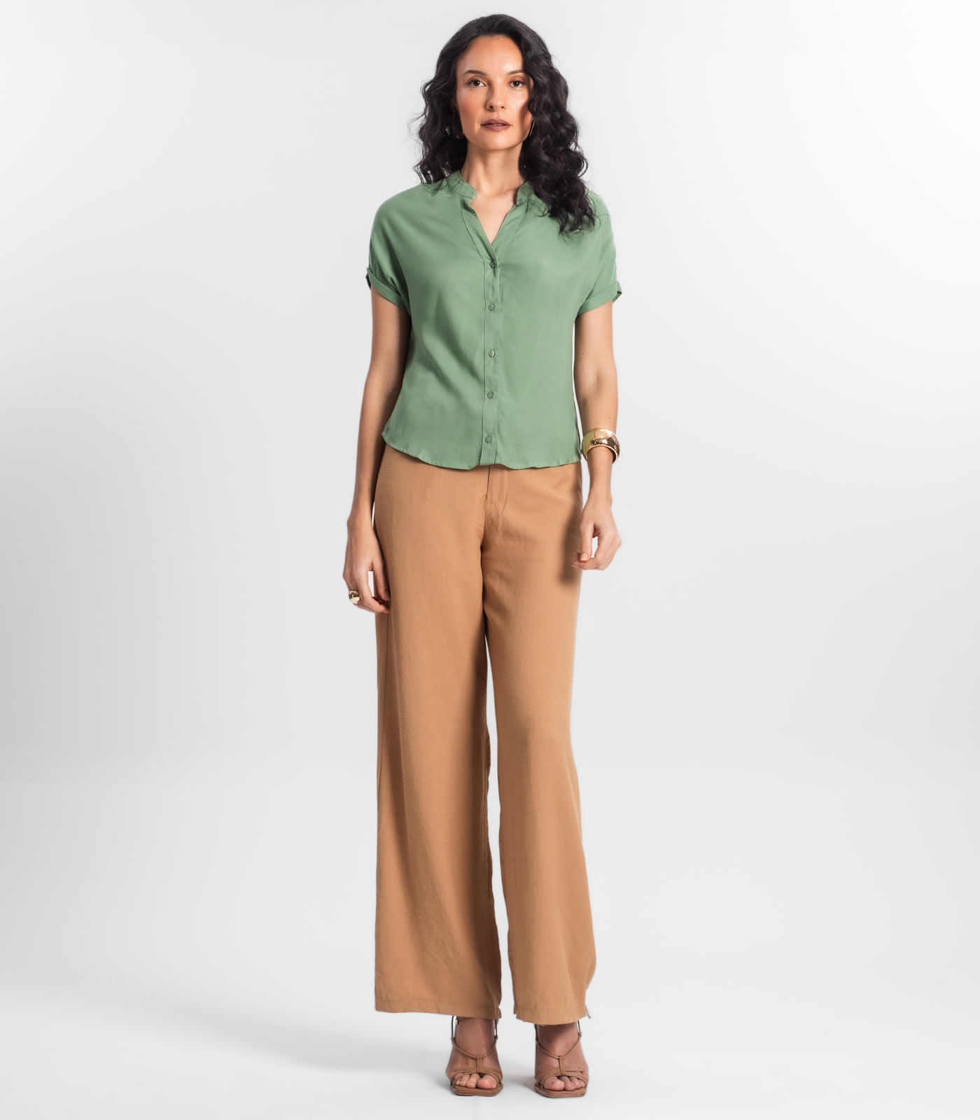 Miniatura Camisa Feminina Gola Padre Manga Curta Select Verde G