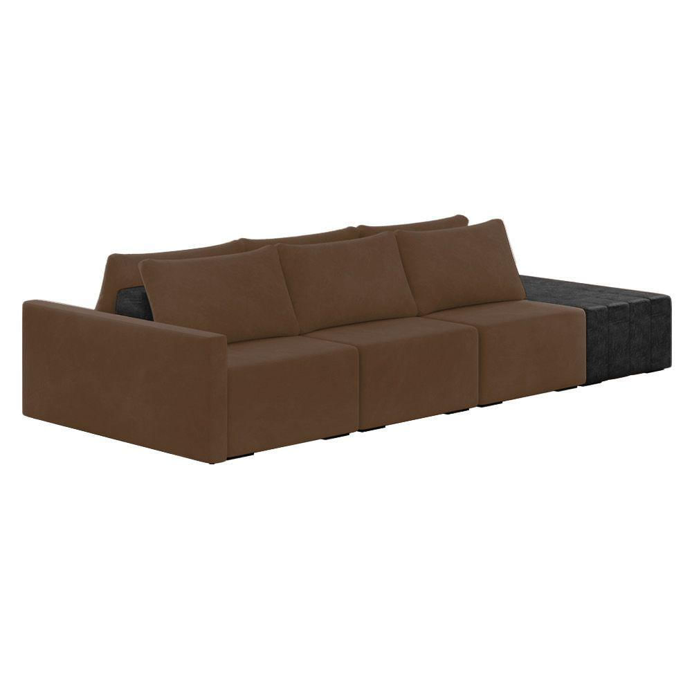 Miniatura Sofá Ilha 3 Lugares Living 402cm Modulado Lary Veludo-pu Pto K01 Cor Marrom