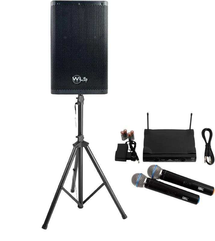 Miniatura Caixa Ativa Wls Z15 500W Rms Usb Bt + 2 Mic S/ Fio + Tripé