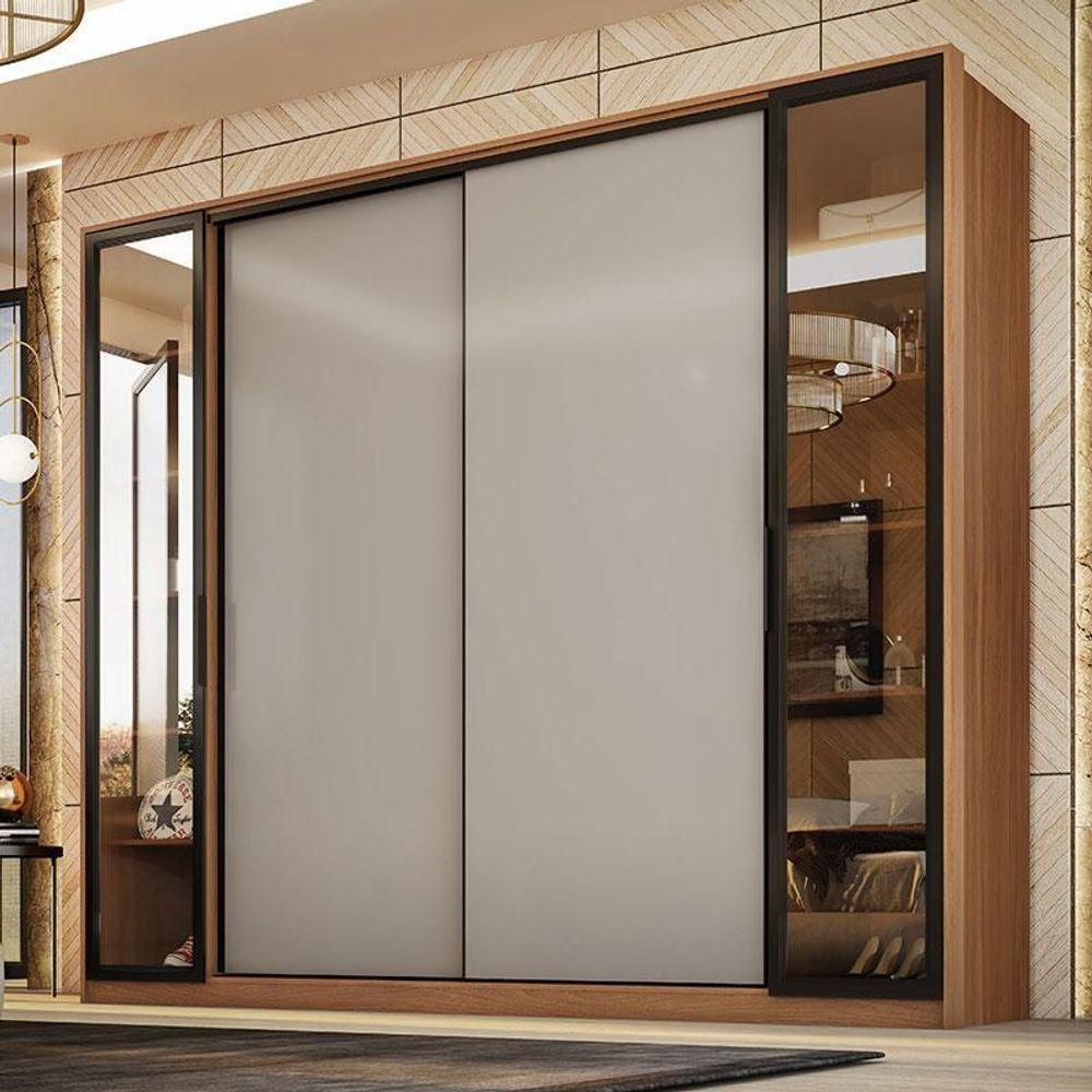 Miniatura Guarda Roupa Casal Laredo Amêndola Touch Nude Prime Flex Com Portas De Vidro Reflecta - Demartez