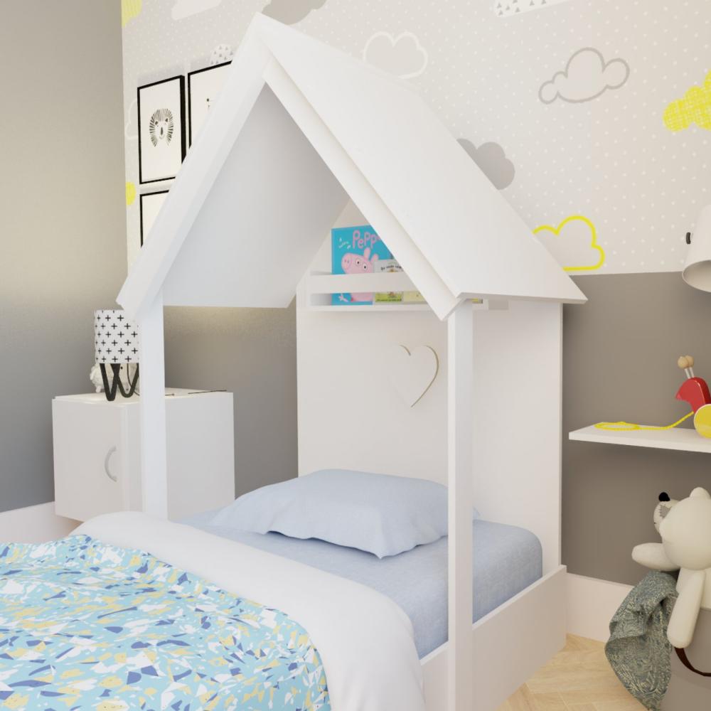 Miniatura Cama Infantil 1 Prateleira Casinha Helena Bramov Móveis Branco