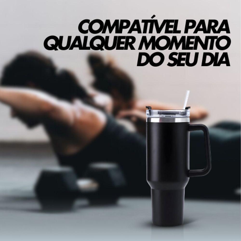 Miniatura Copo Térmico Grande 1200 Ml Canudo Parede Dupla Cor Preto