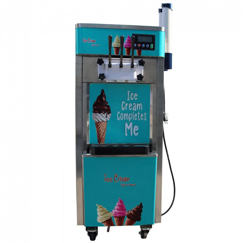 Máquina de Sorvete Profissional em Aço Inoxidável 30L por Hora com 3 Bicos e Tela LCD, 110V, HomeKitchen 210051, Prata
