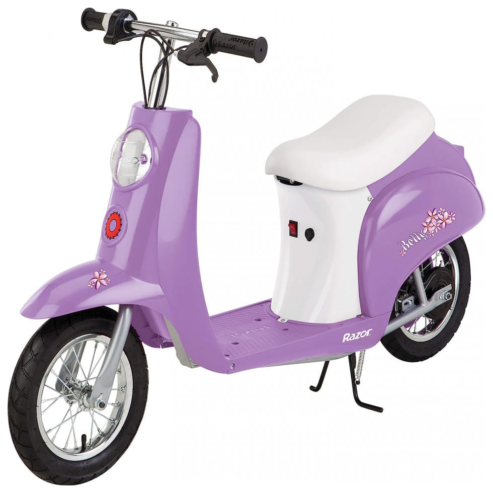 Miniatura Moto Elétrica Infantil Vespa a Bateria 24V até 24 km, h com Sons e Luzes, Idade Rec 13 Anos, Razor, Branca
