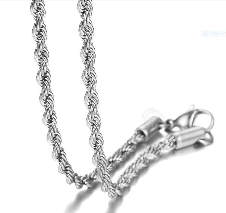 Miniatura Corrente Masculina Cordão Torcido Aço Inox Cirúrgico 70Cm