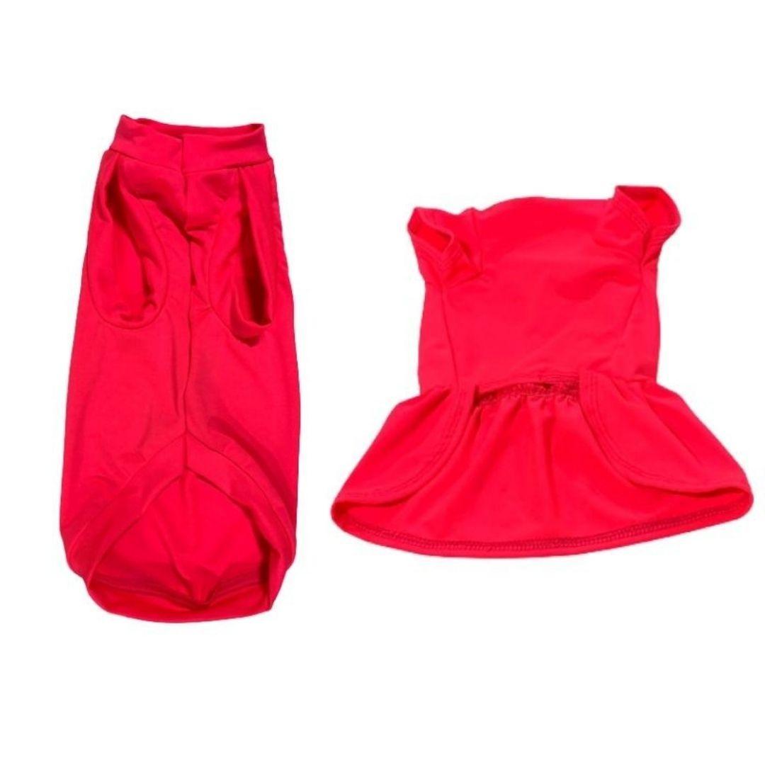 Miniatura Kit Roupas Para Pet Camiseta E Vestido Neon Suplex Rosa Egg
