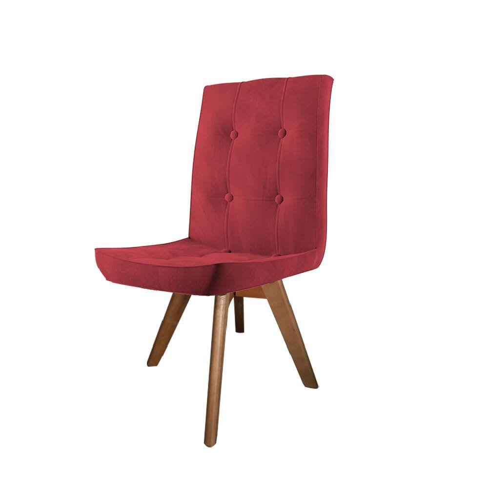 Miniatura Conjunto 03 Cadeira De Jantar Drop Com Botão Base Giratória Caramelo Suede Vermelho