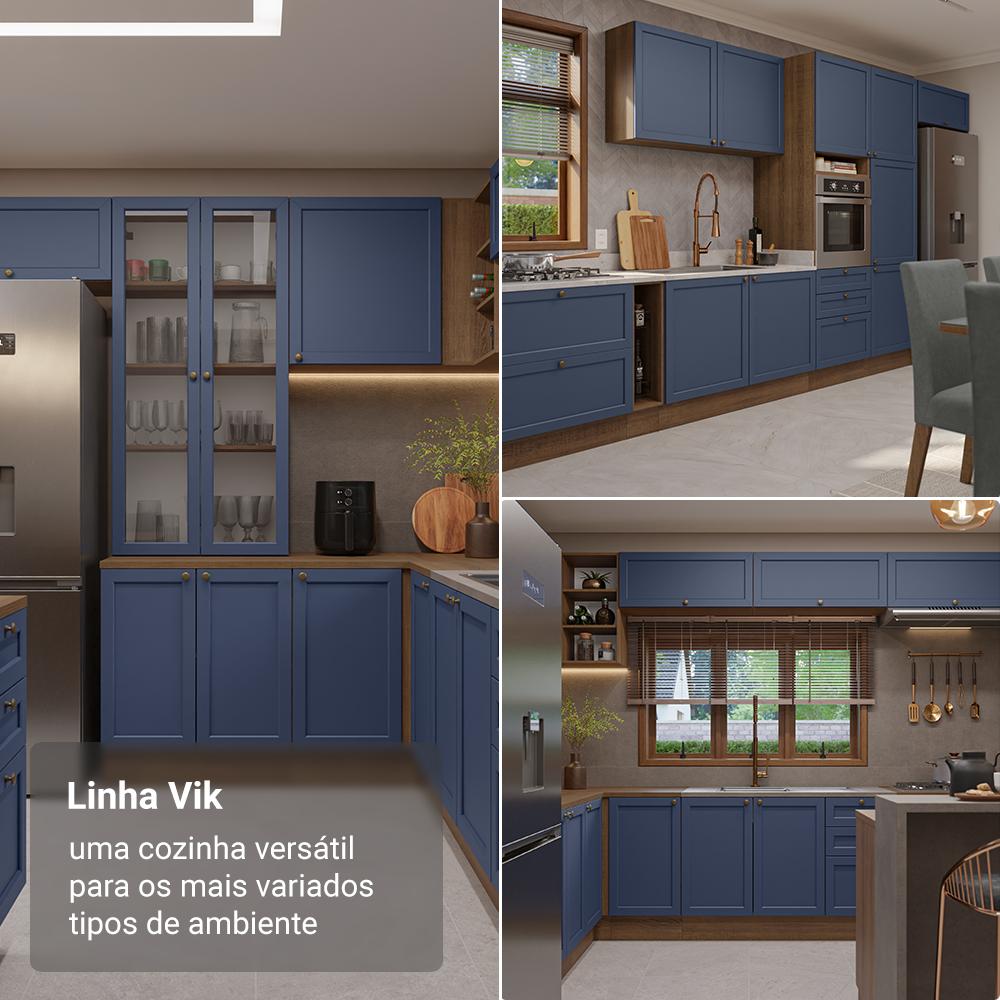 Miniatura Armário de Cozinha Completa 270 cm Rustic/Azul Vik Madesa 04 Rustic/Azul