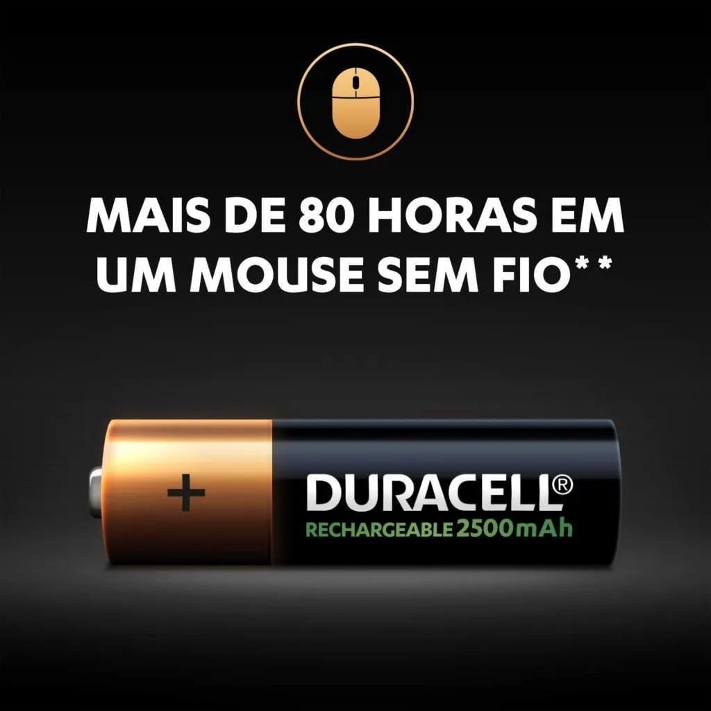 Miniatura Kit 4 Pilha Aa Recarregável Duracell 2500 Mah