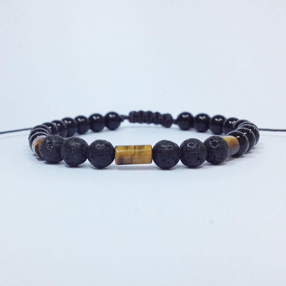 Miniatura Pulseira Masculina Pedras Naturais Ônixlava Vulcânica E Olho