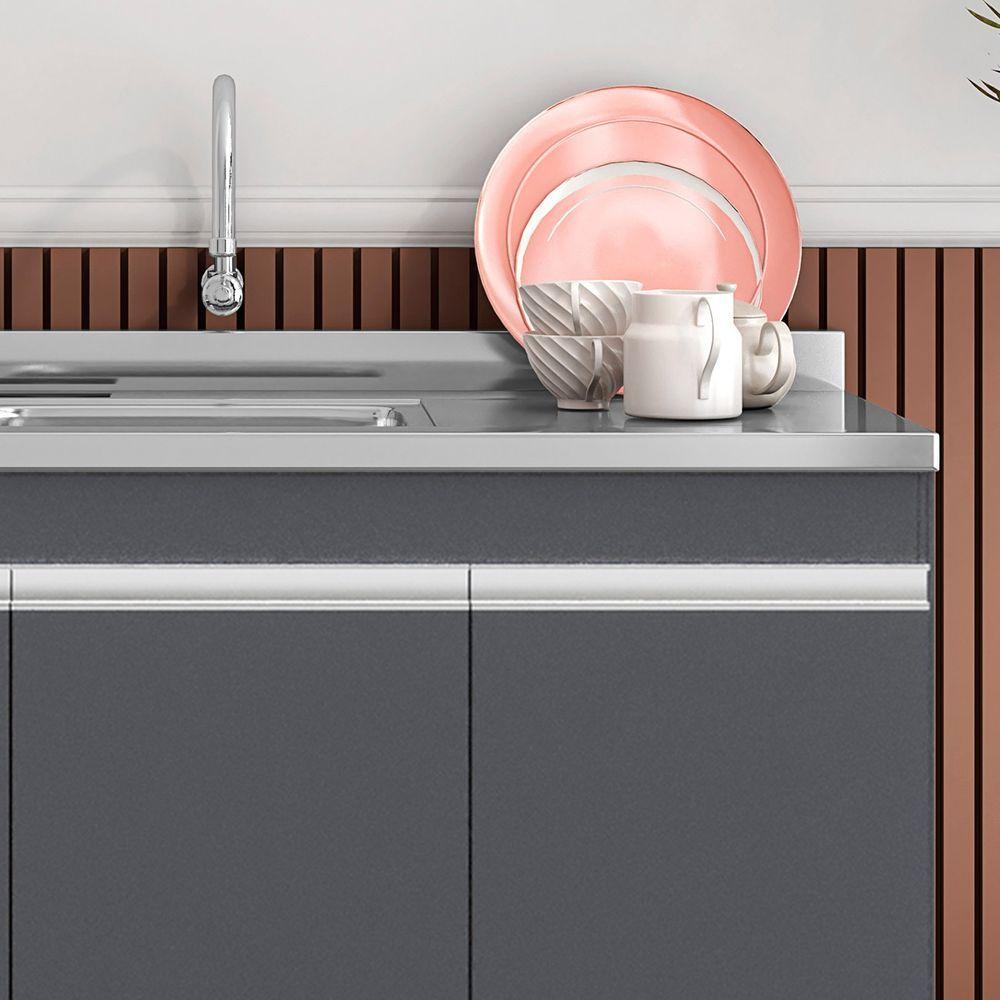 Miniatura Balcão De Cozinha Com Pia Inox 120cm 3 Portas Manu Cinza - Ajl Móveis