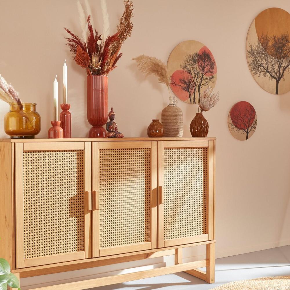 Miniatura Aparador Buffet de Madeira com 3 Portas com Palhinha / Coleção Acapulco Cera natural