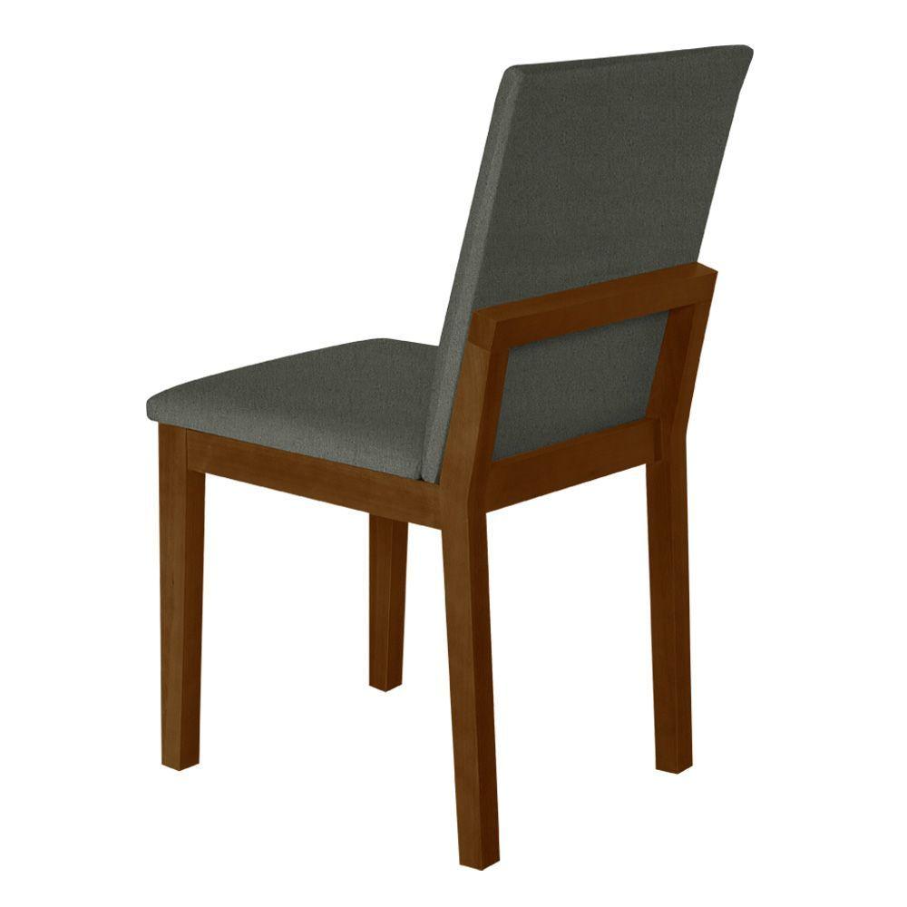 Miniatura Kit 2 Cadeiras De Jantar Pérola Estofado Liso Linho Chumbo Base Madeira Maciça Imbuia