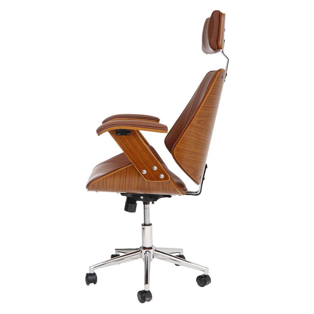 Cadeira De Escritório Office Lisboa Pu Marrom Base Giratória Cromada