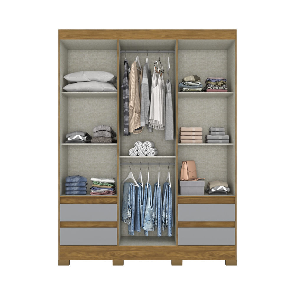 Miniatura Guarda Roupa Casal 03 Portas 04 Gavetas B55 Briz Nature com Cinza