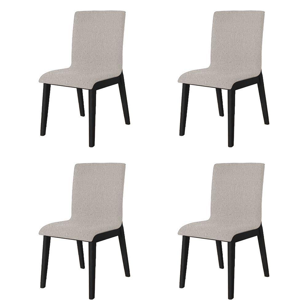 Miniatura Kit 4 Cadeiras De Jantar Diamante Estofada Em Linho Bege Base Madeira Maciça Preto