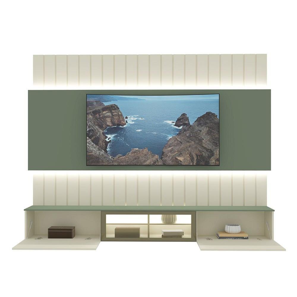 Miniatura Estante Home para Tv até 85 Polegadas com Led 230cm Soberano Reflecta Off White/Verde