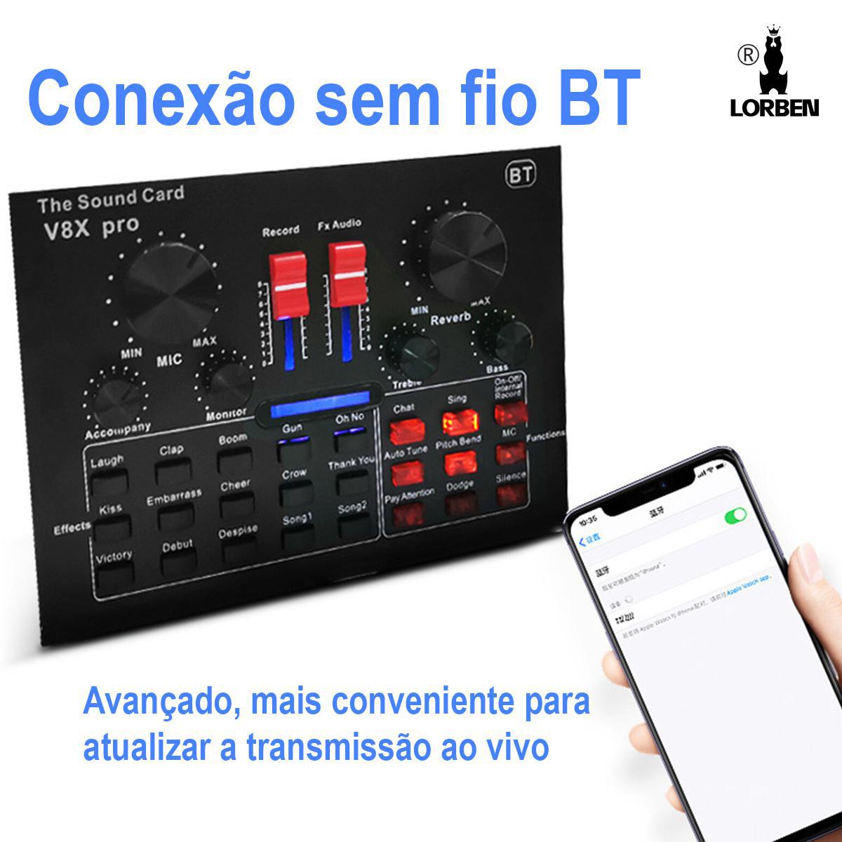 Miniatura Mini Placa Mixadora Gravadora De Som V8X Pro Live Sound 15