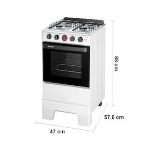 Fogão de Piso a Gás Esmaltec 4 Bocas Ideal Super Mesa Inox e Forno Limpa Fácil 50L - Branco