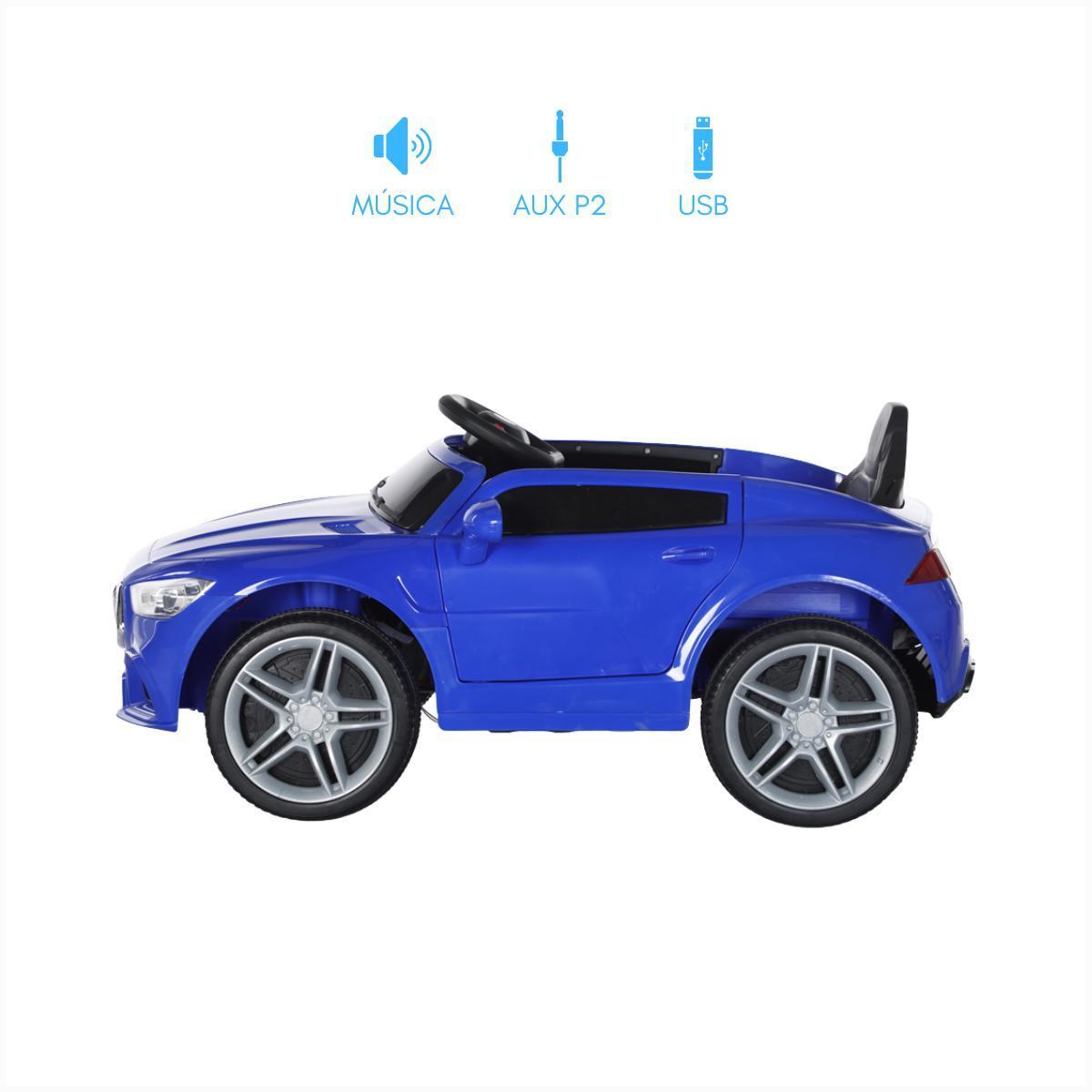 Carro Elétrico Infantil 12V Azul Led 2 Motores Controle 2Em1