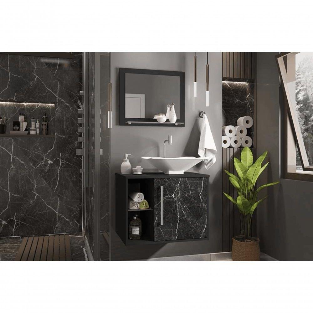 Miniatura Conj Gabinete E Espelheira Baden P/ Banheiro Preto Fosco/nero