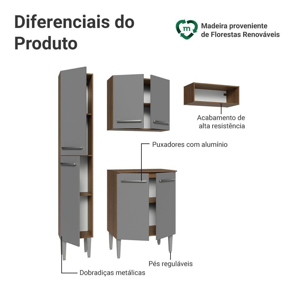Armário De Cozinha Compacta 156 Cm Rustic-cinza Emilly Madesa 01