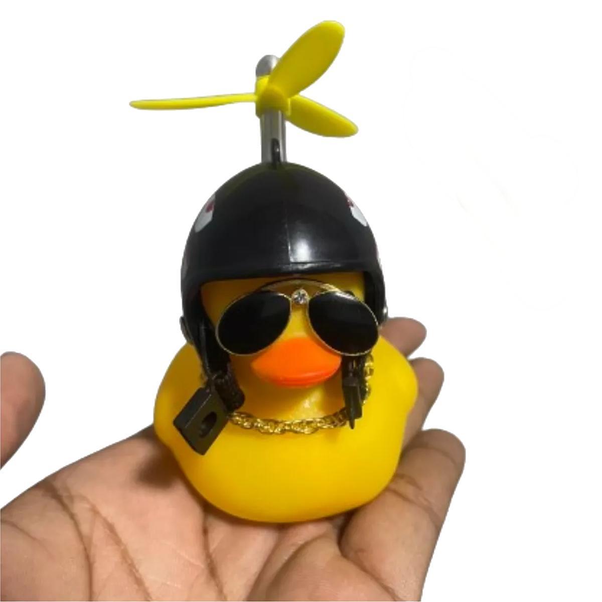 Miniatura Patinho Pato Capacete Hélice Óculos Buzina Bike Carro Moto