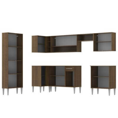Cozinha Completa de Canto Reto Madesa Emilly Moon com Armário e Balcão 15 Portas 1 Gaveta Rustic Cor:Rustic