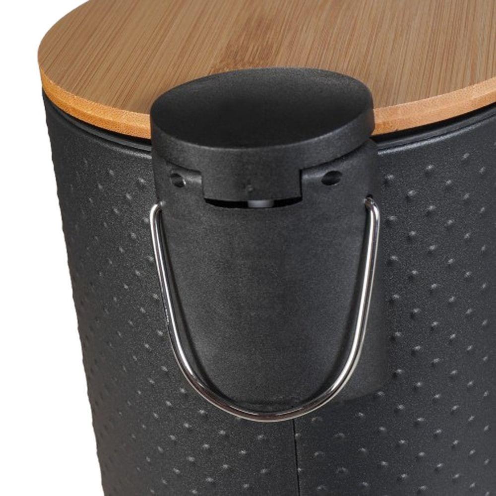 Miniatura Lixeira Classic Aço Inox Tampa Em Bambu 5l 25x20x20cm Preto