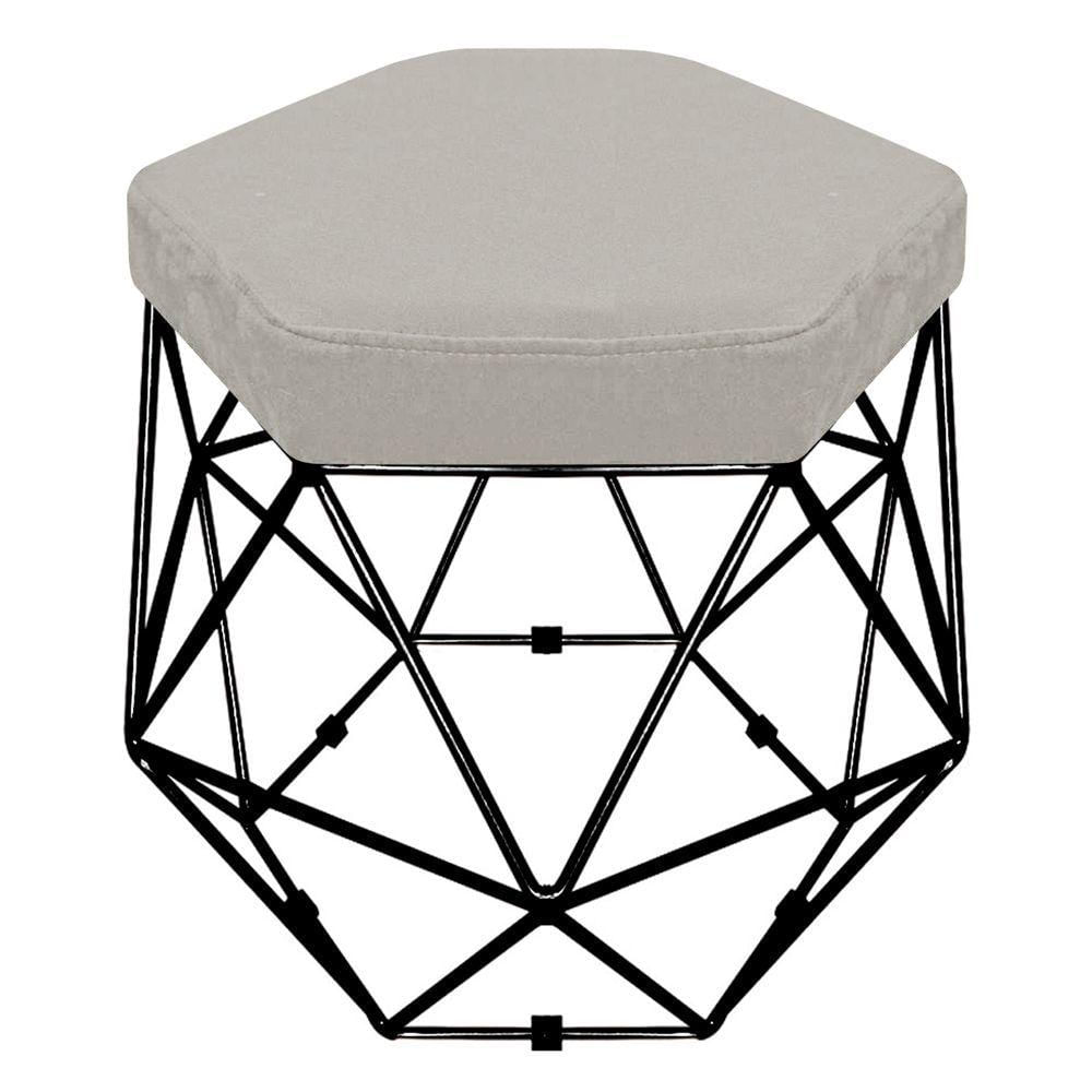 Miniatura Puff Banco Aramado Hexagonal Base Eiffel Preta Suede Bege