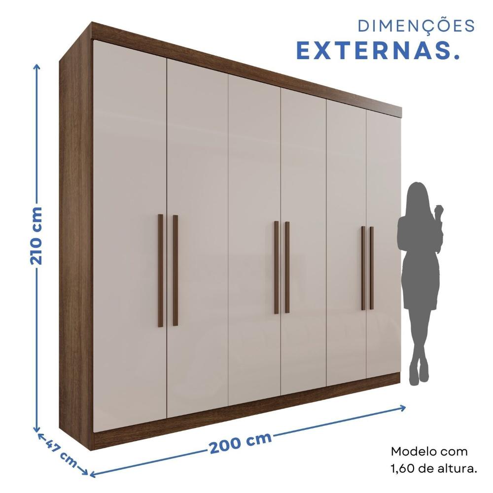 Miniatura Guarda-roupa Casal 6 Portas 3 Gavetas Roma Espresso Móveis Imbuia/Off White