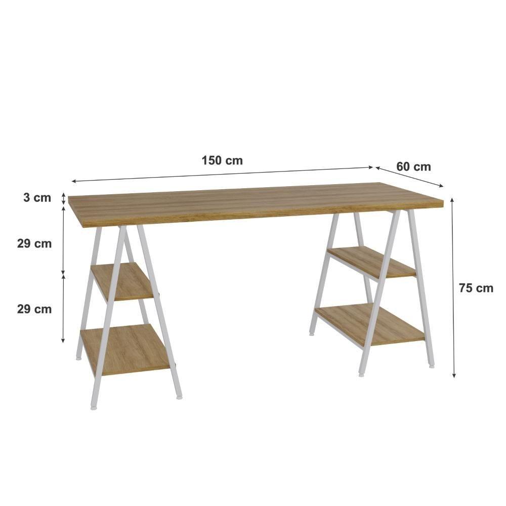 Miniatura Mesa Cavalete 150x60x75cm Kuadra Lâmina Mel Est.branca